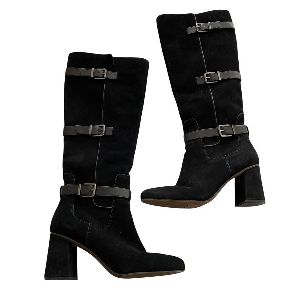 Franco Sarto Womens Knoll Knee-High Boots, Black Suede Buckle straps size
9.5M